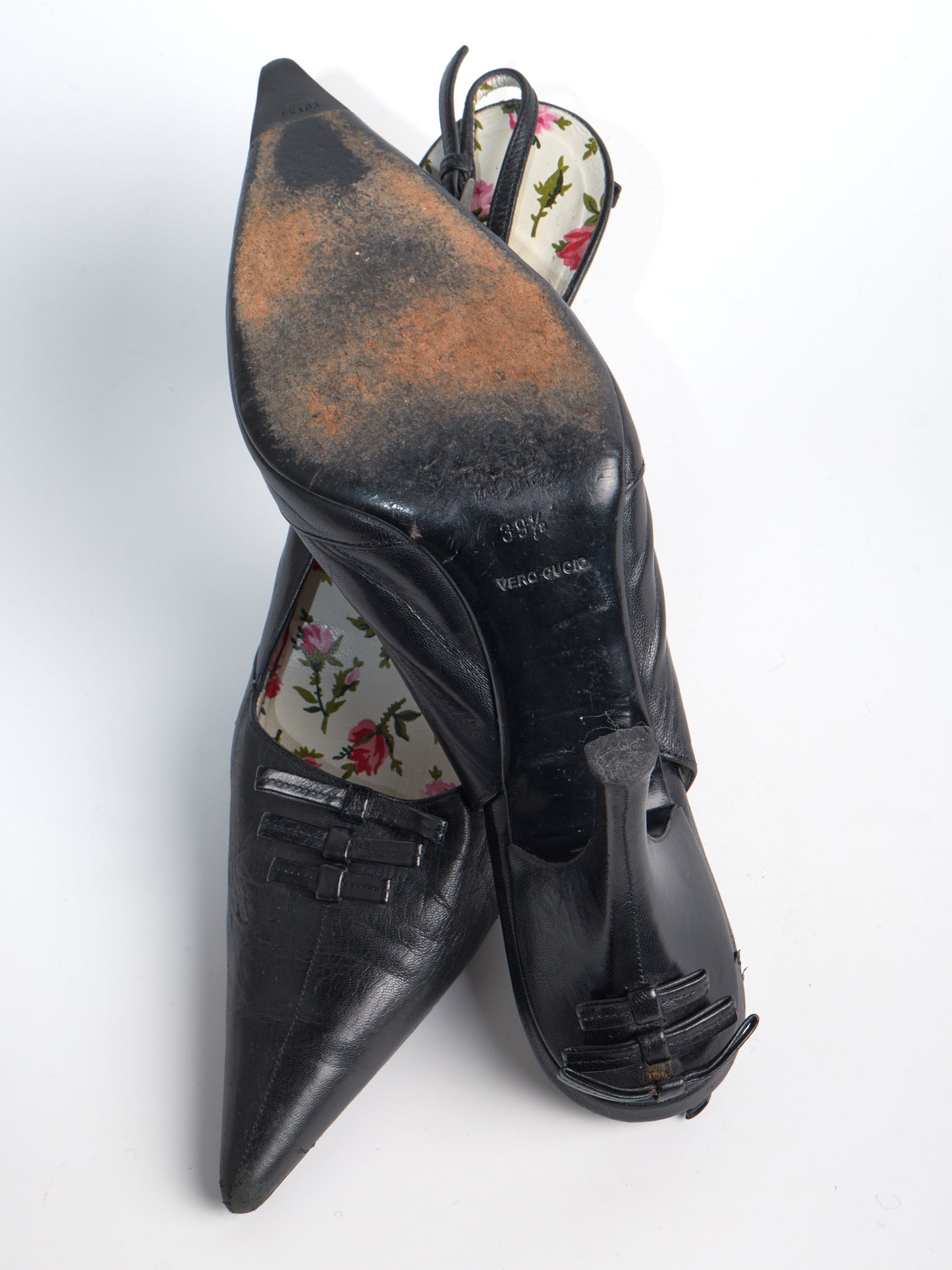 Prada Black Bow Leather Heels