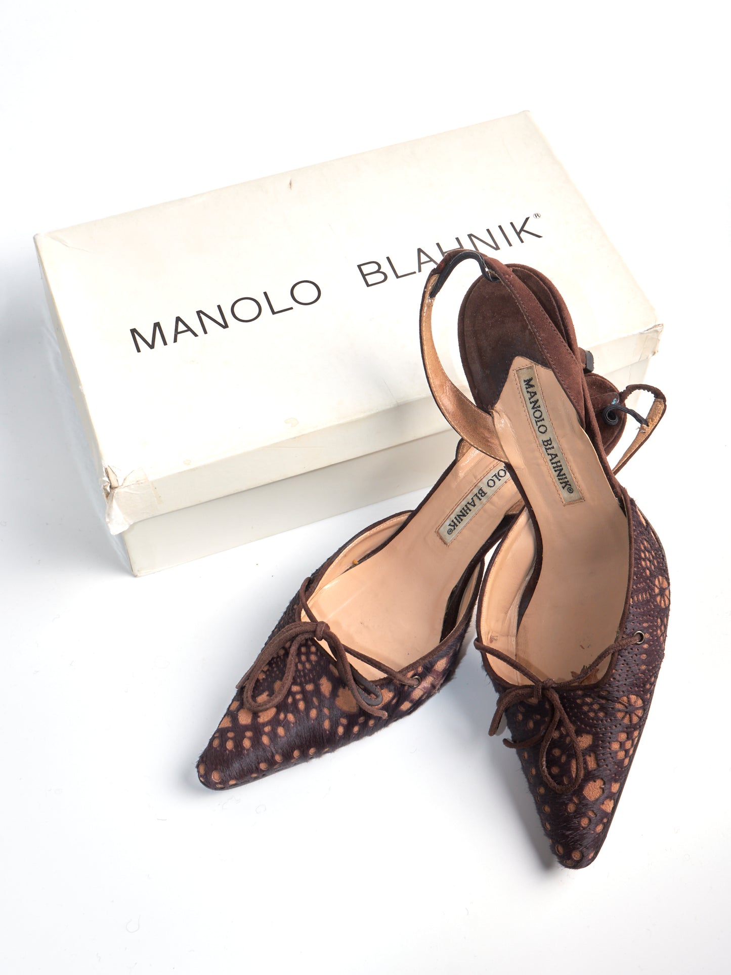 Manolo Blahnik Brown Pony Hair Bow Heels