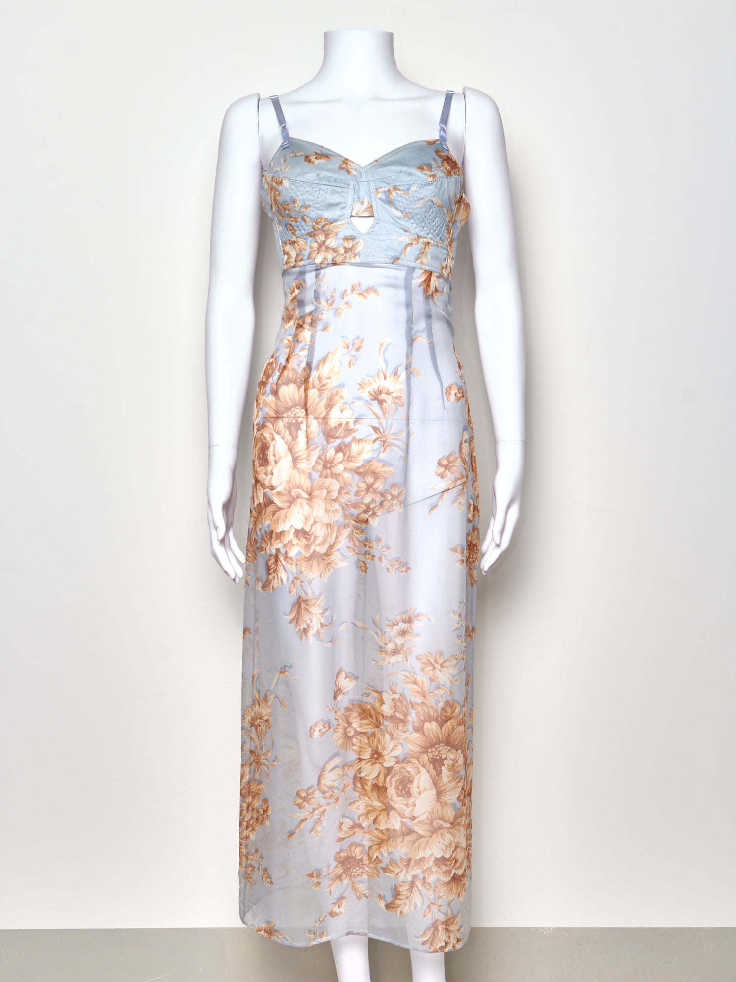 Dolce & Gabbana Spring 1997 Blue Floral Sheer Midi Dress  Blummier