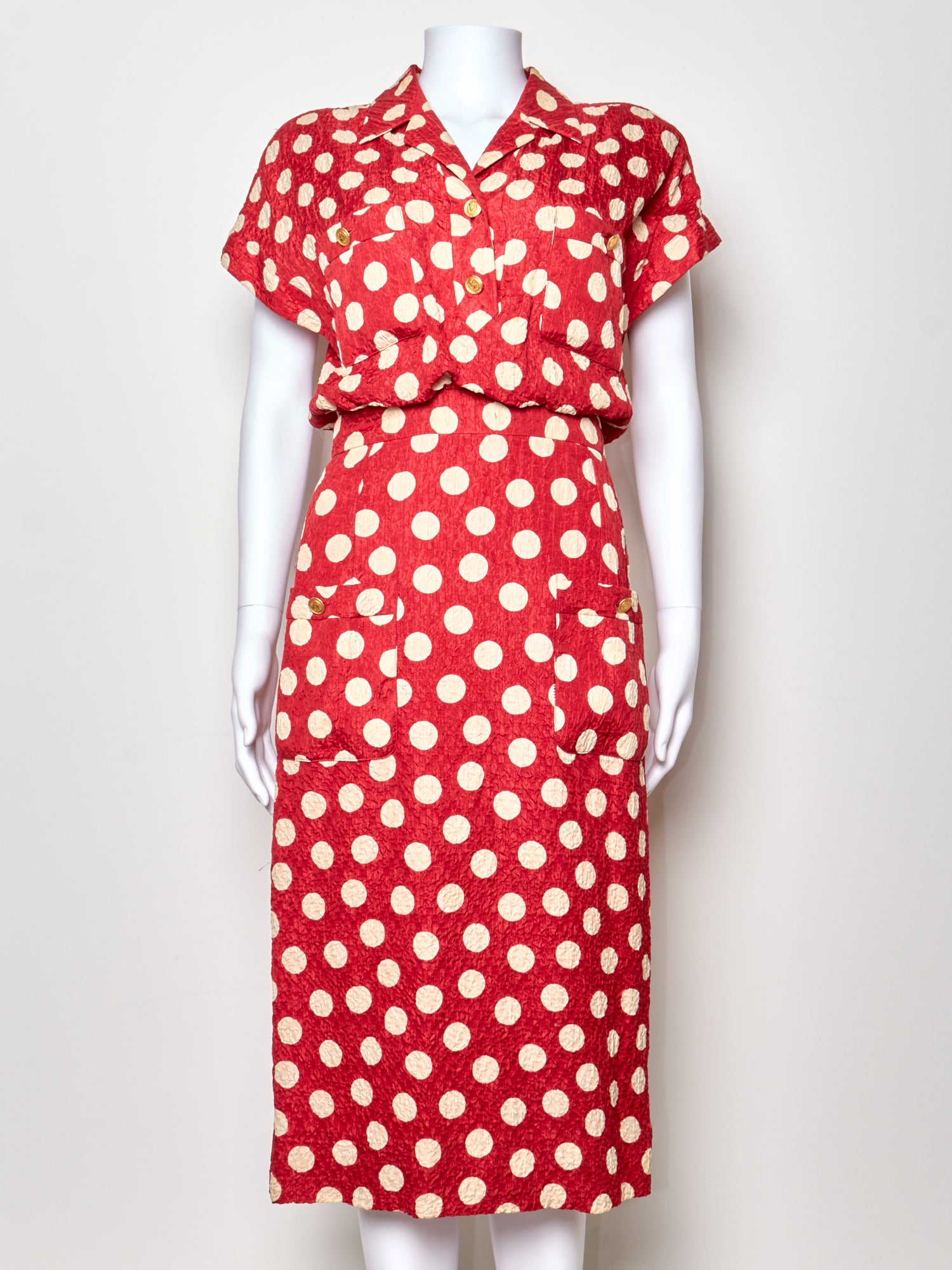 Spring 1987 Red \u0026 White Polka Dot Vintage Wrap Midi Dress – Blummier