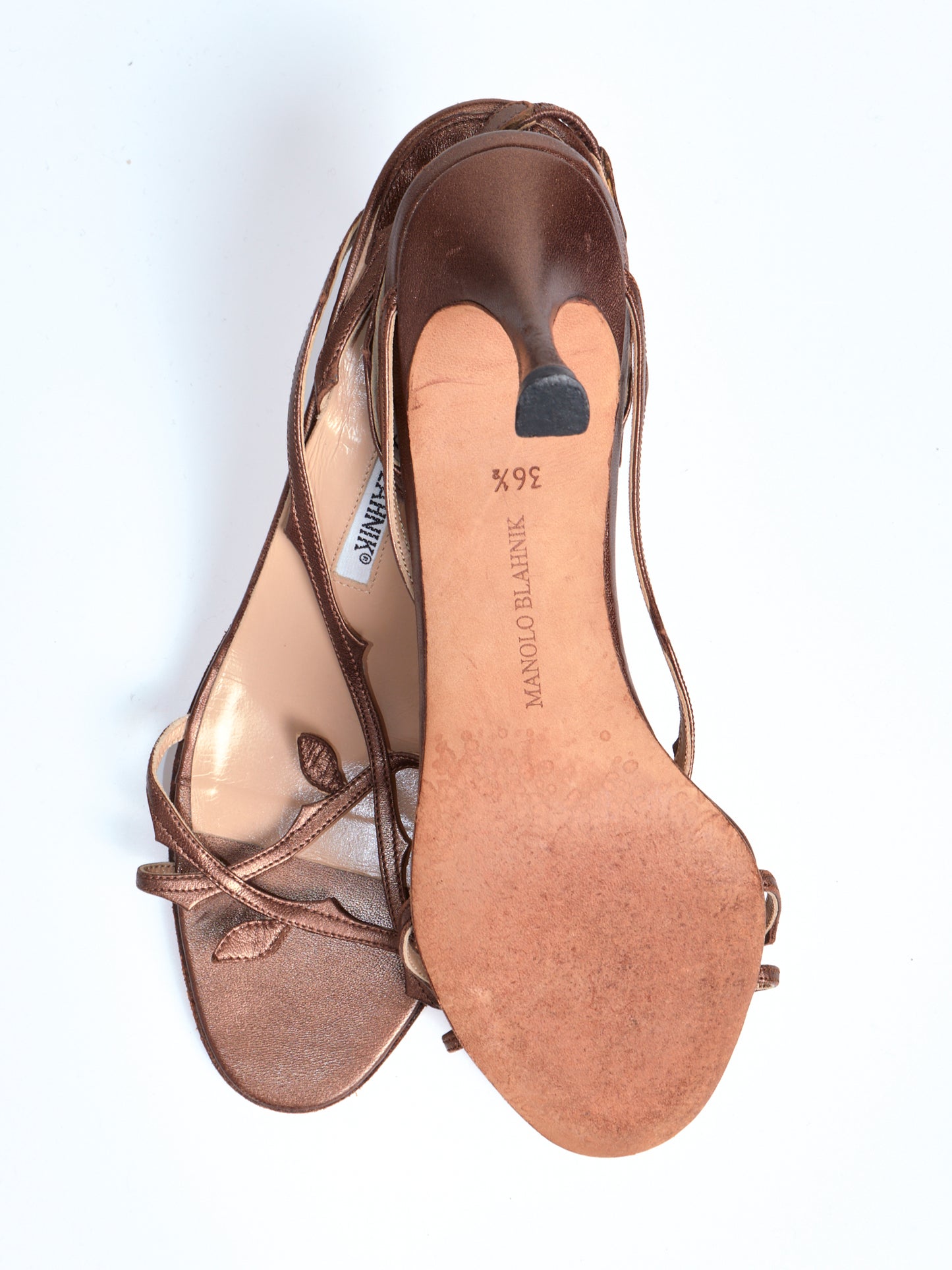Manolo Blahnik Leaf Brown Leather Heels