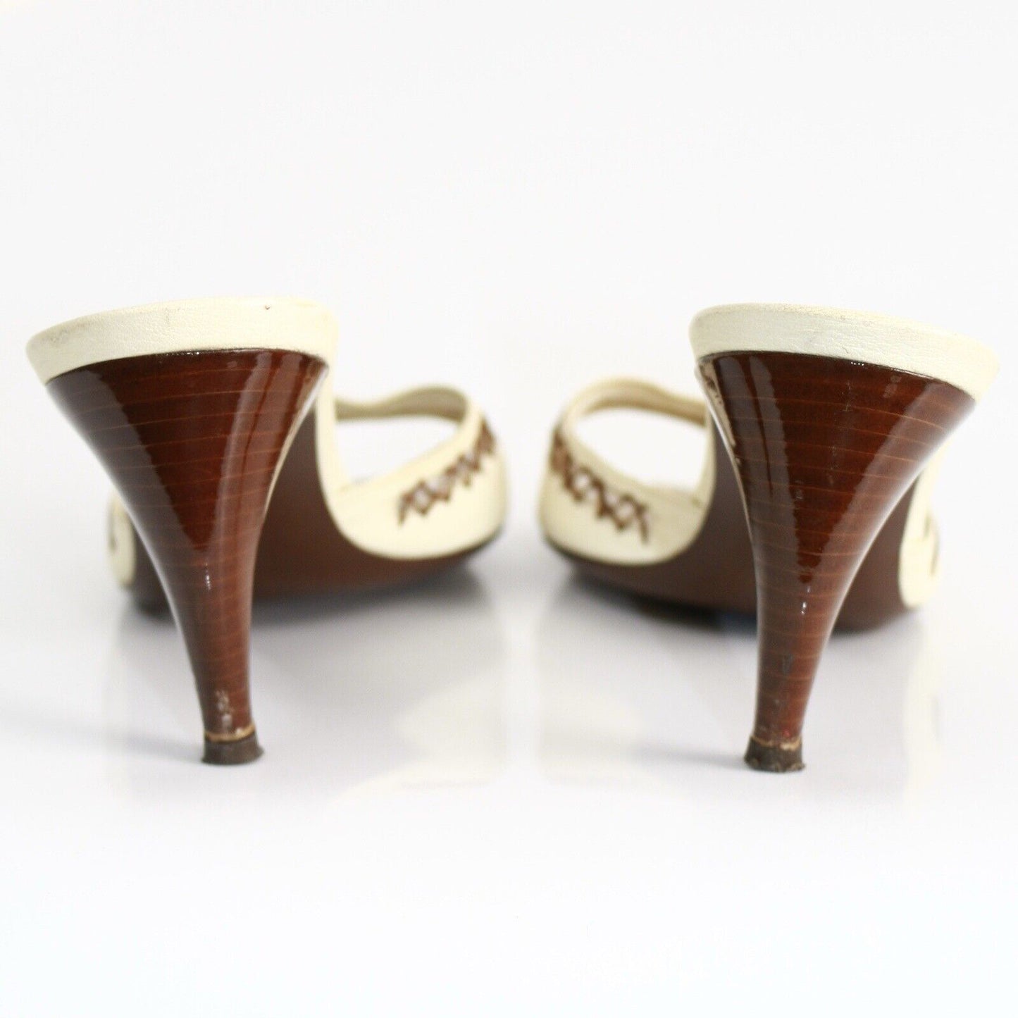 Louis Vuitton Cream & Brown Leather Whipstitch Trim Buckle Heels Size 37/4UK