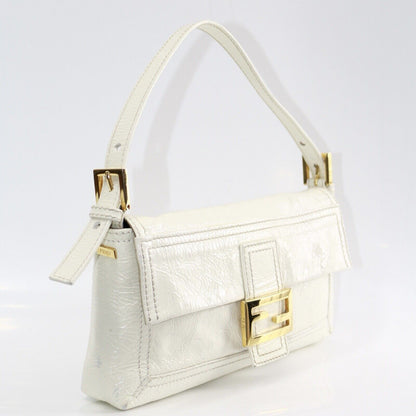 Fendi White & Gold Patent Leather Vintage Shoulder Baguette Bag