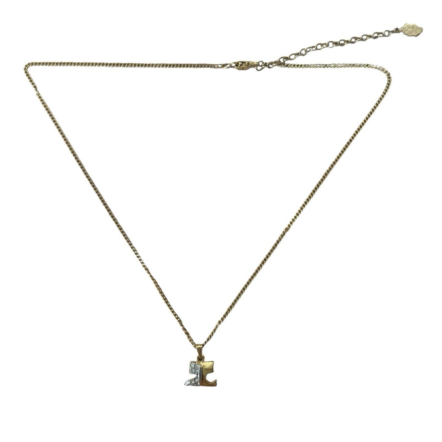 Courreges Metal Gold Silver Crystals Logo Pendant Vintage Necklace