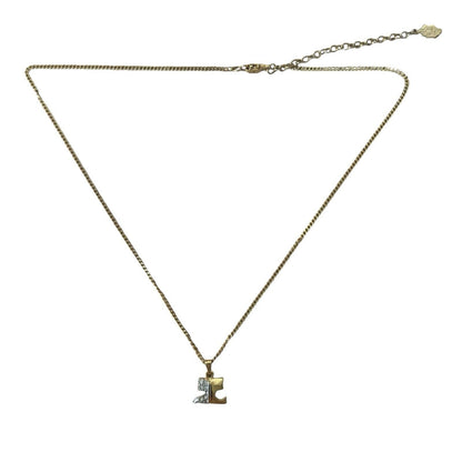 Courreges Metal Gold Silver Crystals Logo Pendant Vintage Necklace