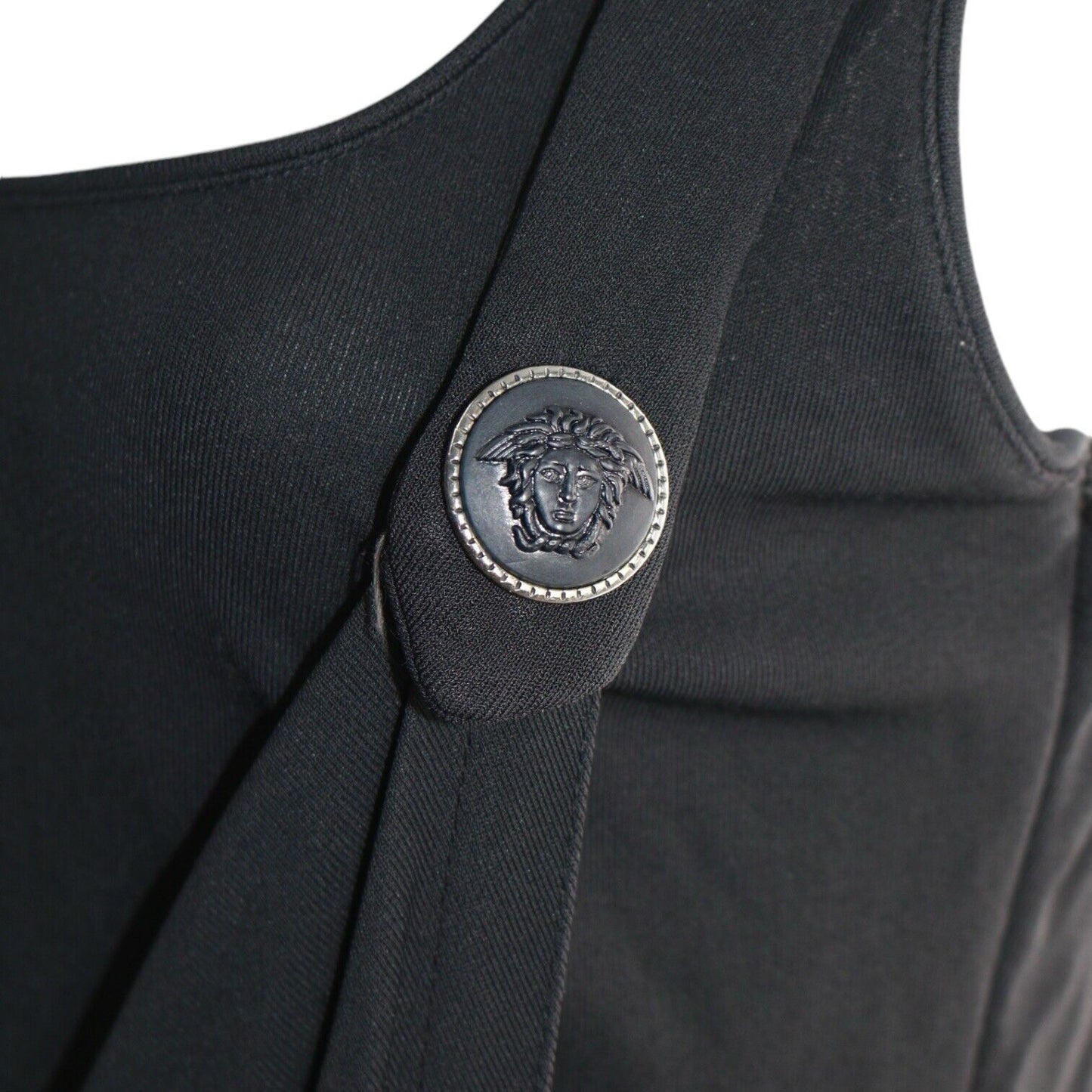 Gianni Versace Couture Vintage Draped Medusa Button Black Dress