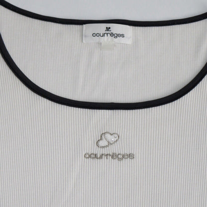 Courreges White Vintage Top Embroidered Hearts Size M