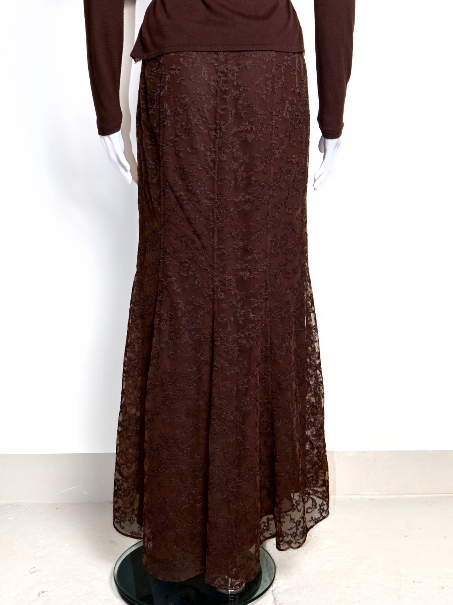 2000s Brown Lace Cardigan Skirt Top 3 Piece Set