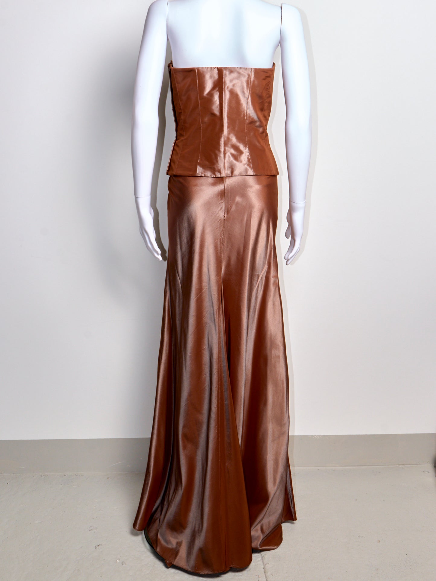 2000s Brown Silk Embellished Corset & Maxi Skirt set
