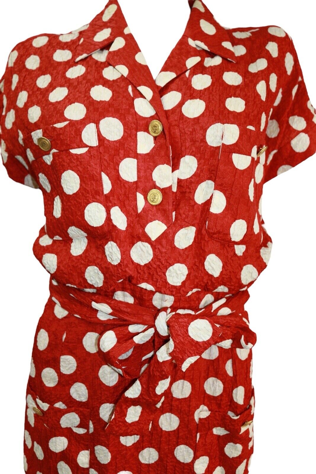 Chanel Red & White Polka Dot Vintage Runway Midi Dress 1987 (XS)