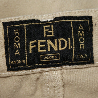 Fendi Beige High Waist Jeans Embroidered Logo Size XXS