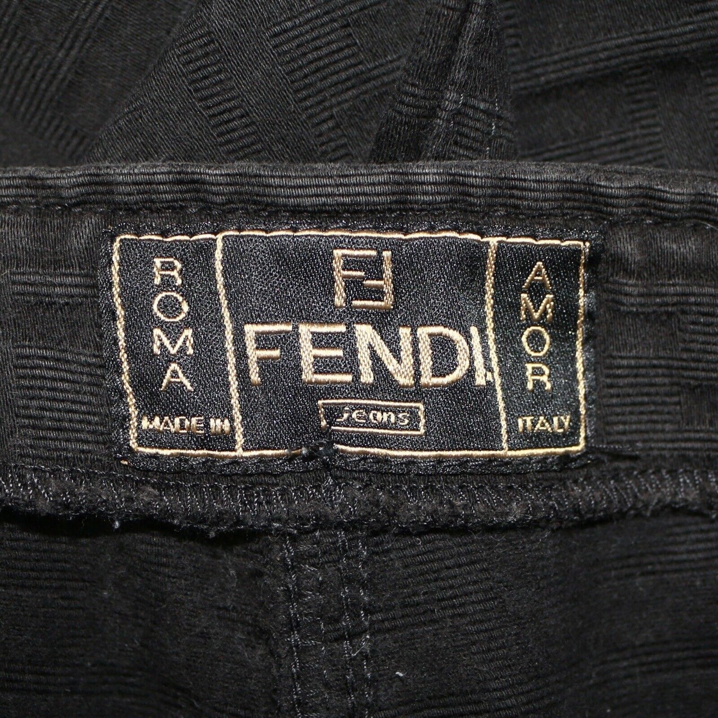 Fendi Vintage Black Monogram Zucchino Denim Trousers Jeans Size 40