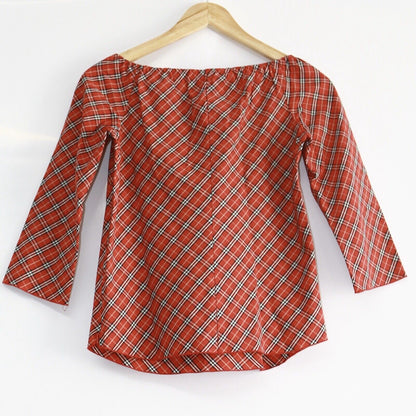 Burberry Vintage Blue Label Red Check Plaid Top Blouse Size 38