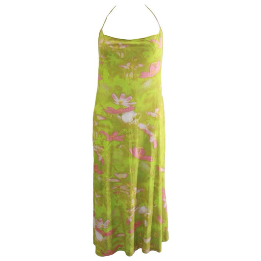 Roberto Cavalli Green & Pink Floral Vintage Midi Dress Size L