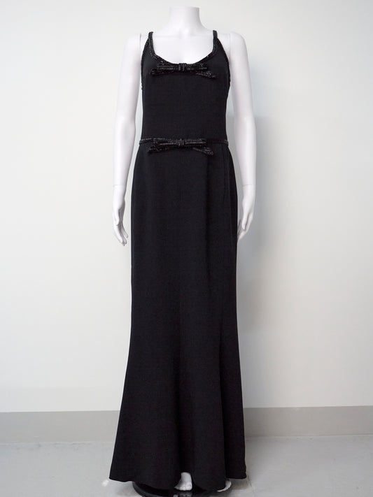 90s Beaded Bow Black Gown