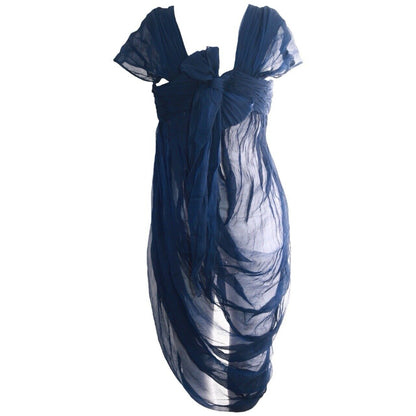 Alexander Mcqueen Blue Silk Sheer Midi Dress Fall 2008 Size 40