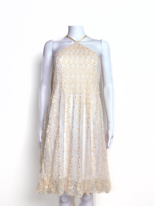 2000s Cream Embroidered Lace Dress
