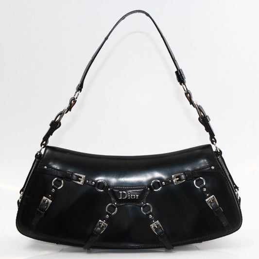 Christian Dior Bondage 2003 Vintage Galliano Black Leather Shoulder Bag