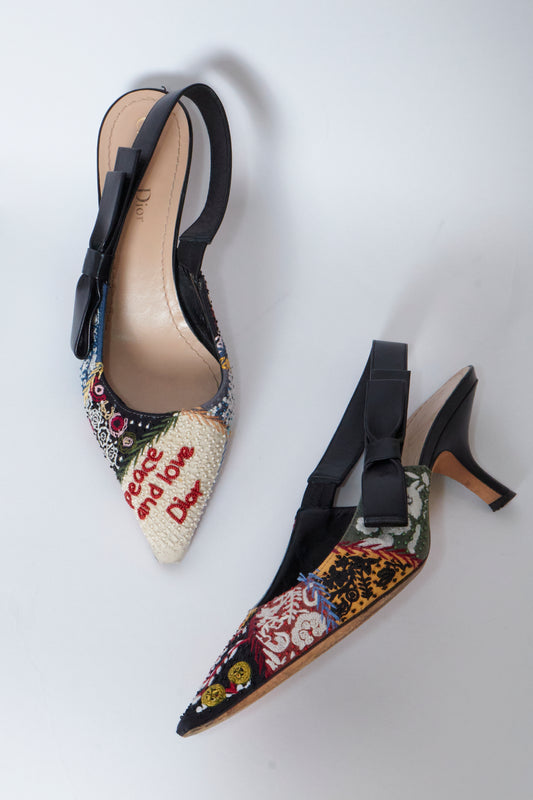 Christian Dior Beaded Leather Slingback Heels