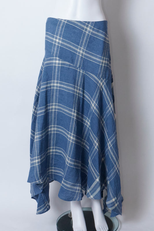 Ralph Lauren 2000s Blue Plaid Linen Maxi Skirt