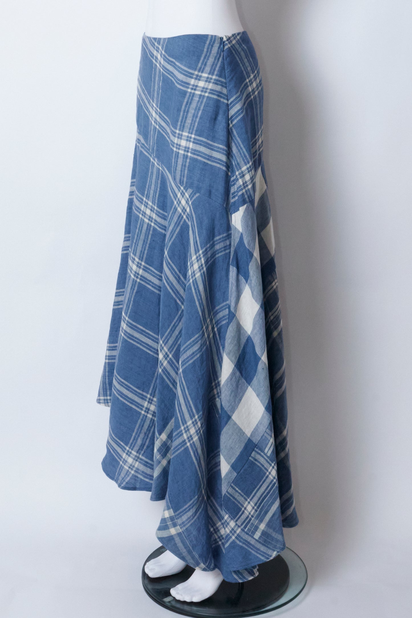 Ralph Lauren 2000s Blue Plaid Linen Maxi Skirt