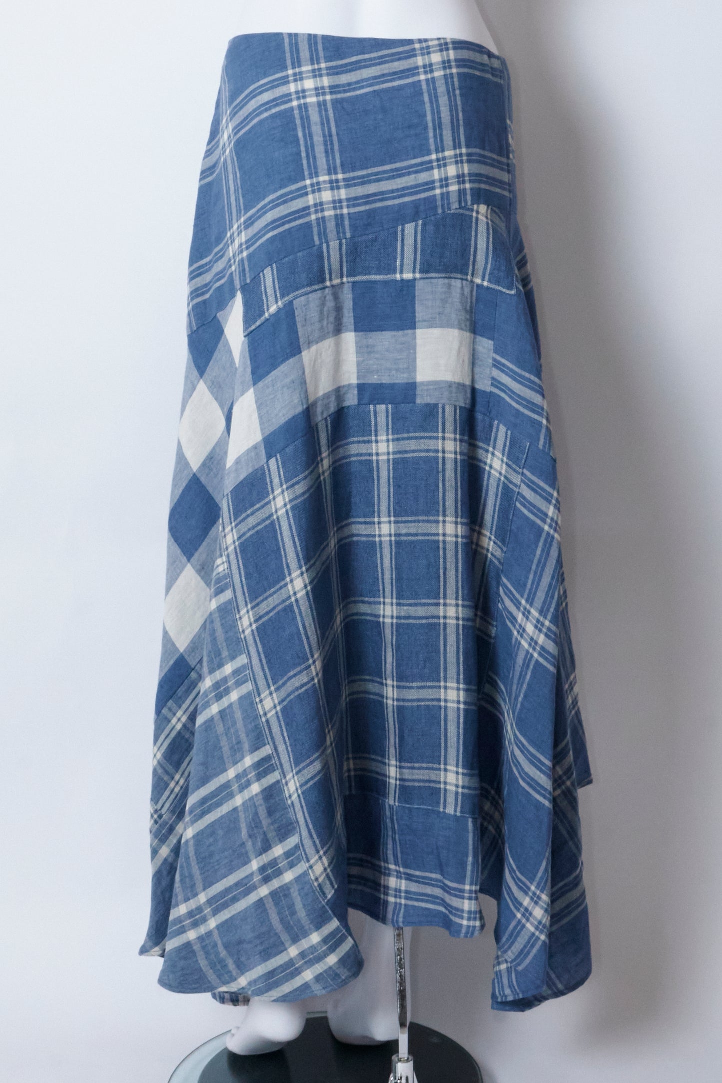 Ralph Lauren 2000s Blue Plaid Linen Maxi Skirt