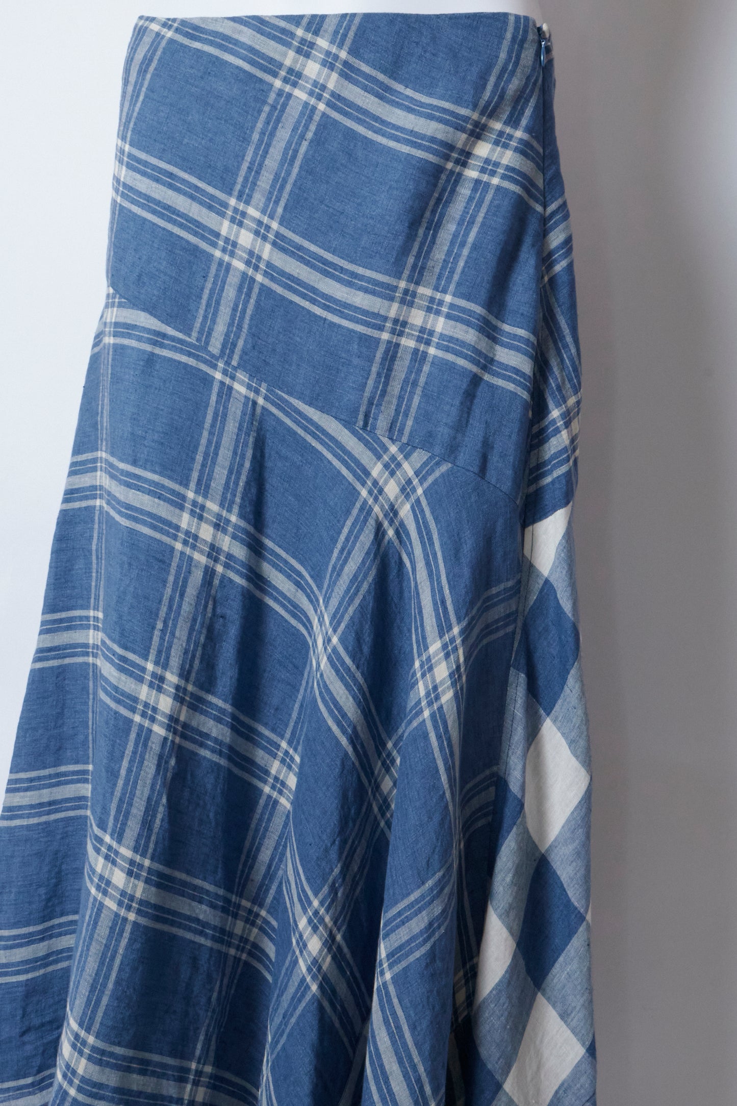 Ralph Lauren 2000s Blue Plaid Linen Maxi Skirt