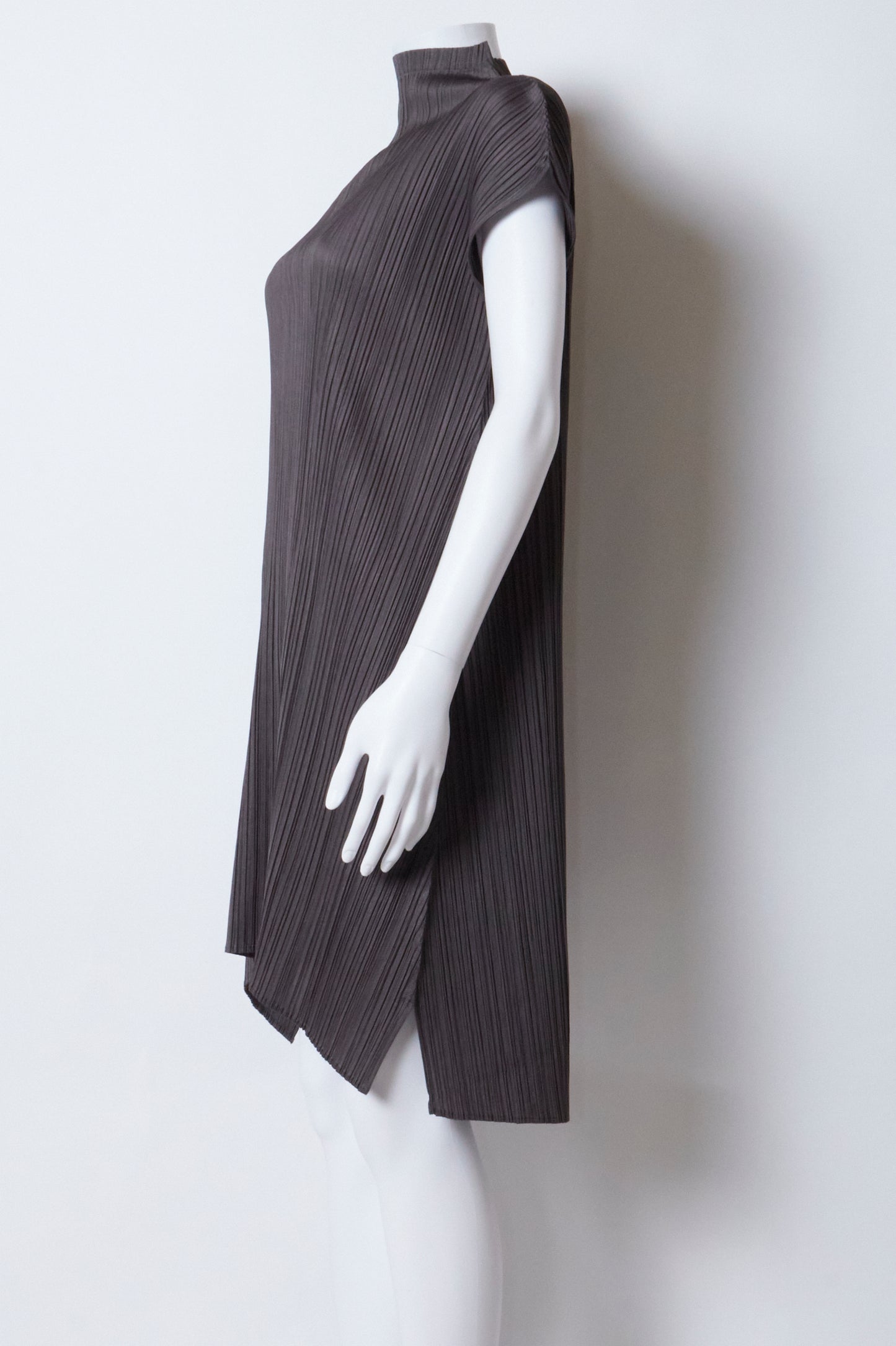 Issey Miyake Pleats Please Grey High Neck Mini Dress