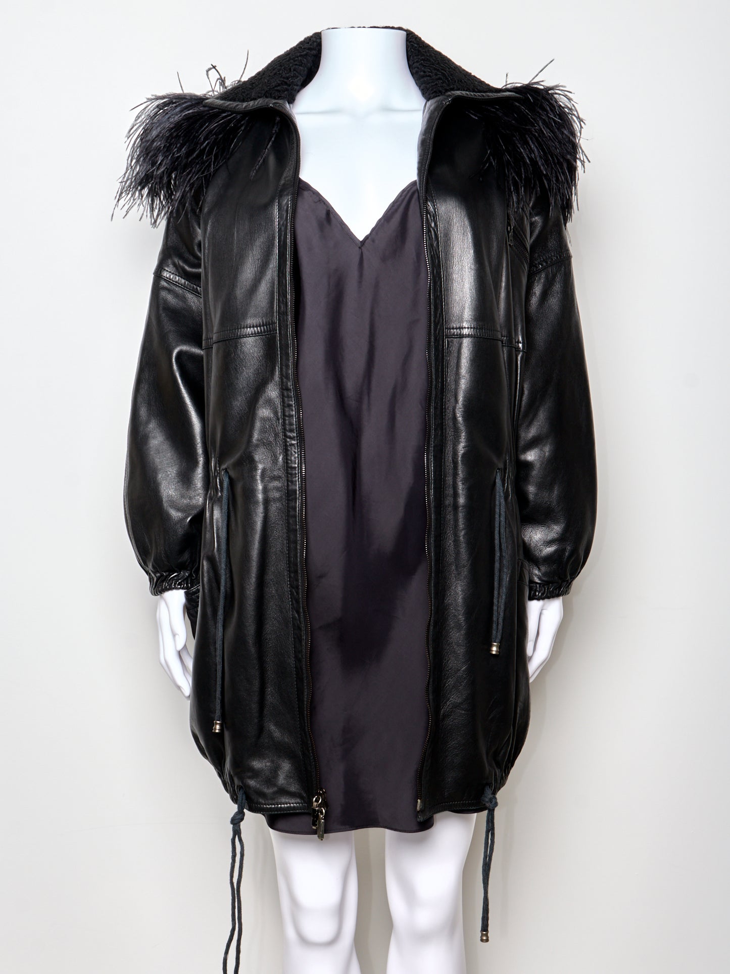 1991 Black Leather Feather Jacket