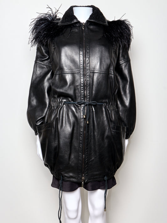 1991 Black Leather Feather Jacket