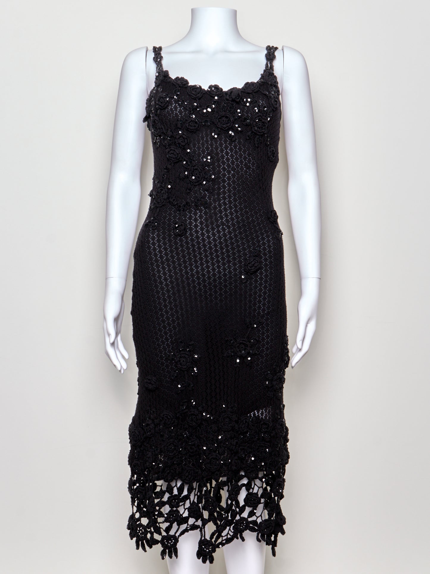 Black Crochet Floral Vintage Midi Dress