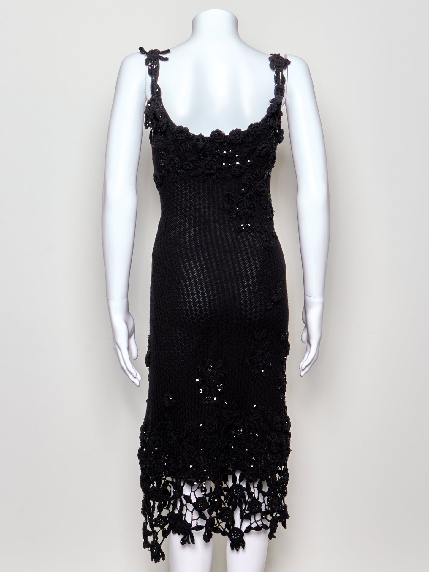 Black Crochet Floral Vintage Midi Dress