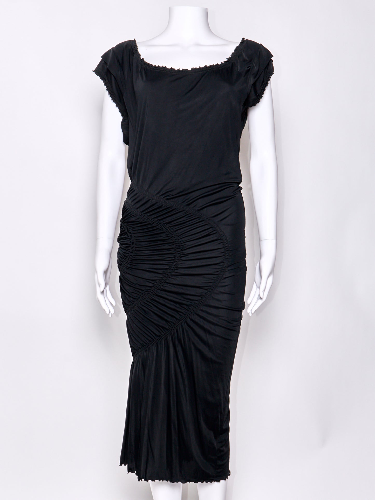 Vintage Black Ruched Cut Out Midi Dress