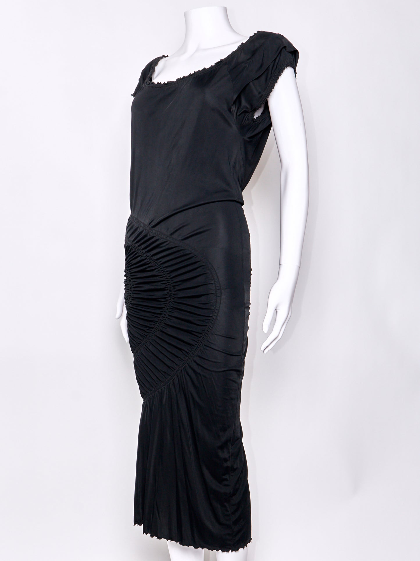 Vintage Black Ruched Cut Out Midi Dress