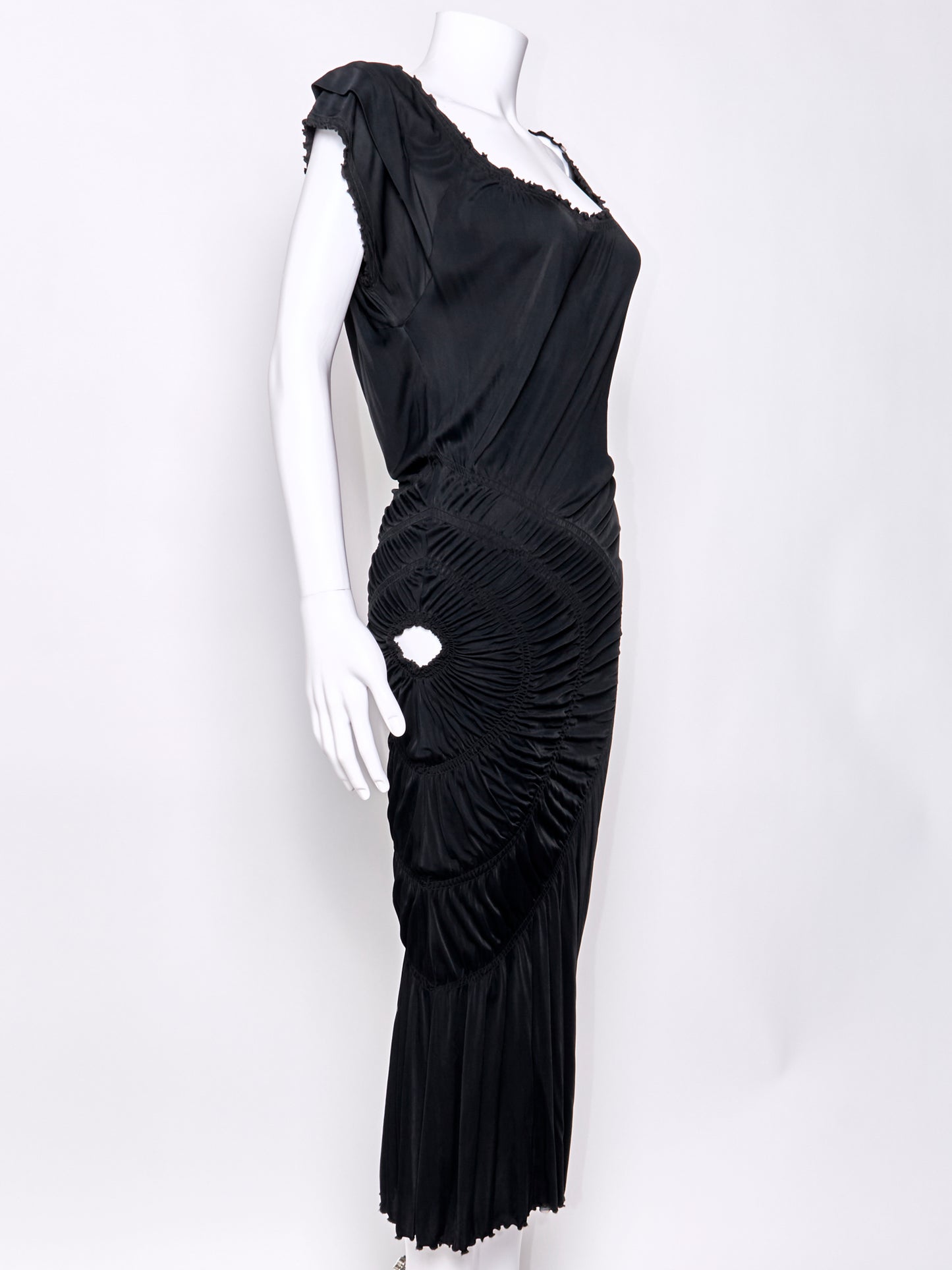 Vintage Black Ruched Cut Out Midi Dress
