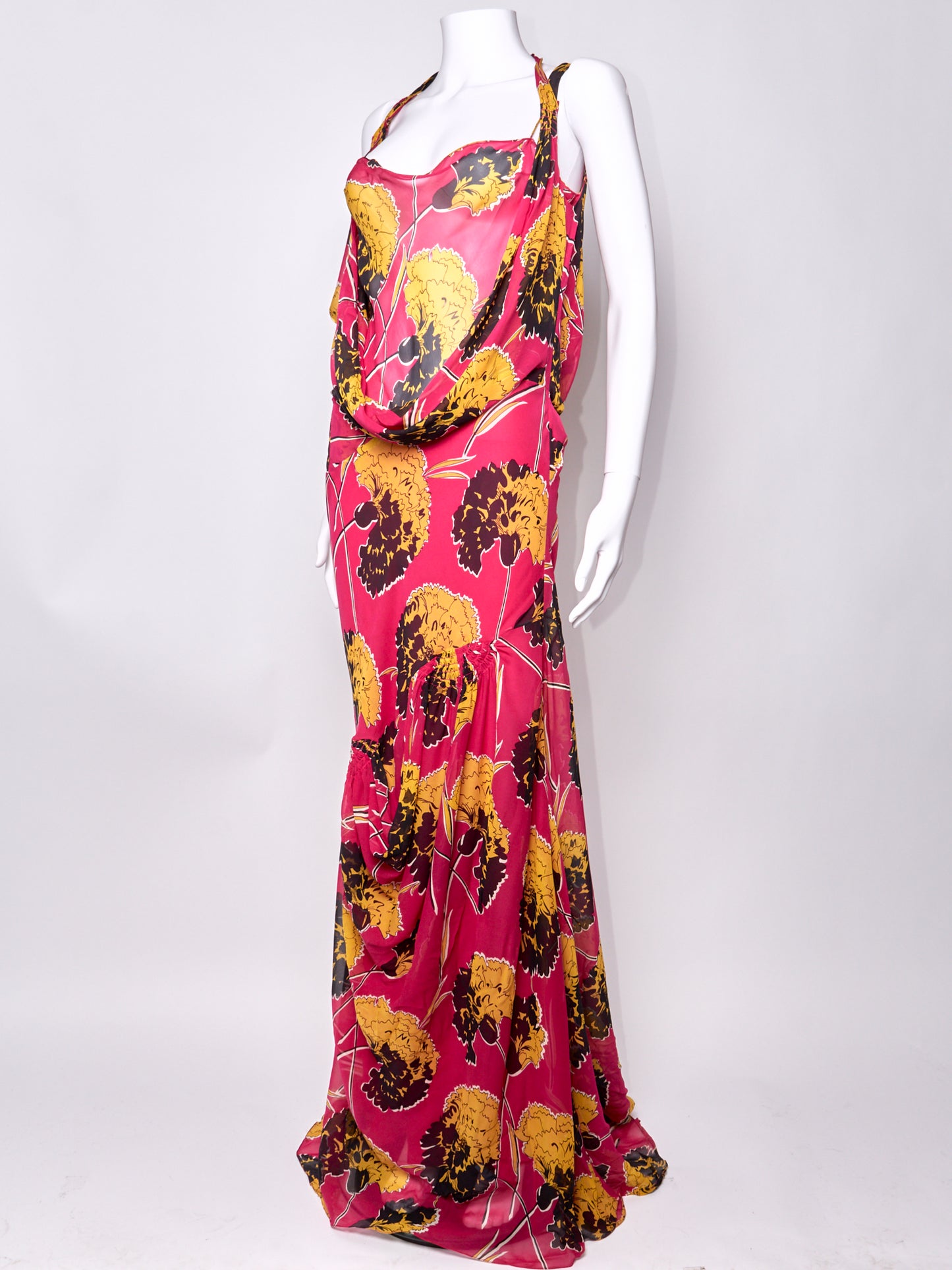 John Galliano Fall 2005 Pink Floral Silk Dress