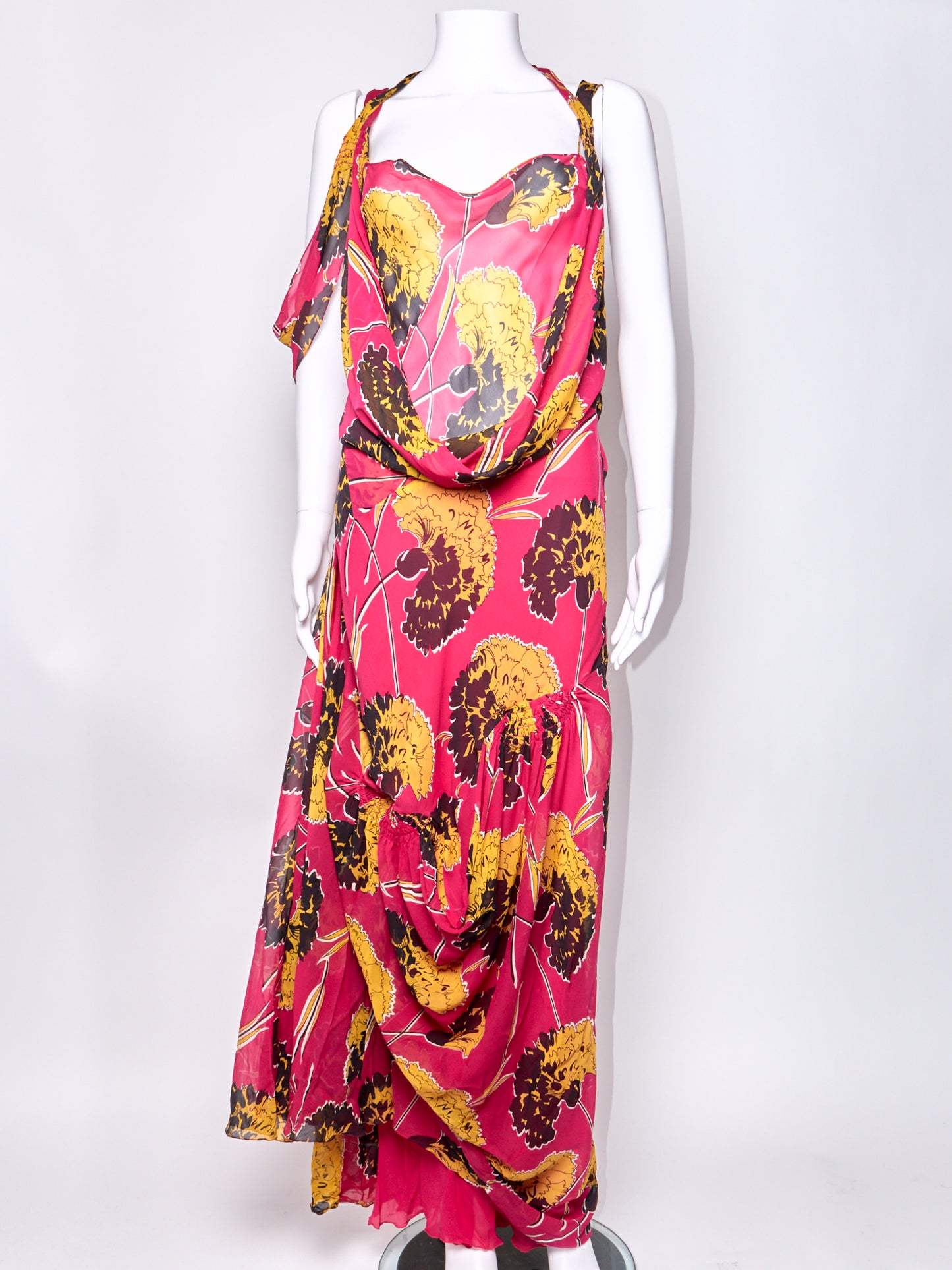 John Galliano Fall 2005 Pink Floral Silk Dress