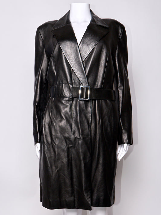 Fall 1998 Black Leather Belted Coat