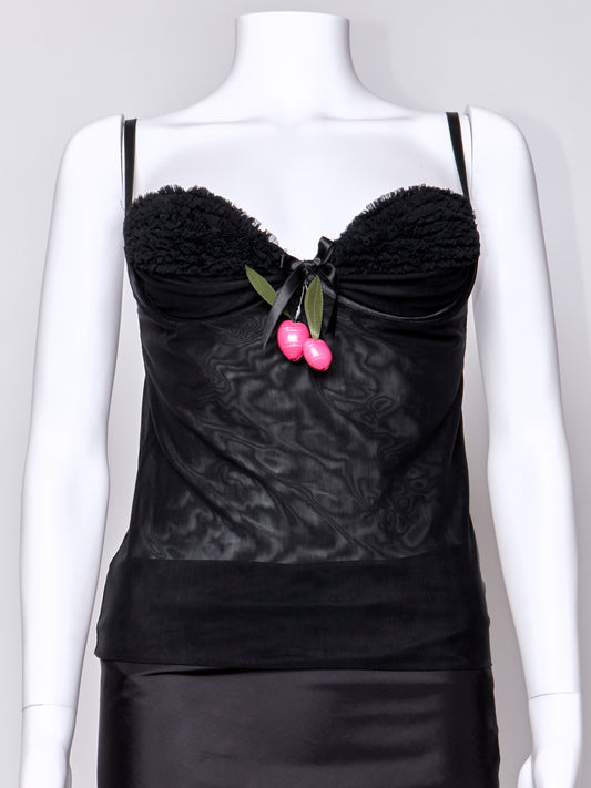 2003 Cherry Bustier Black Mesh Top