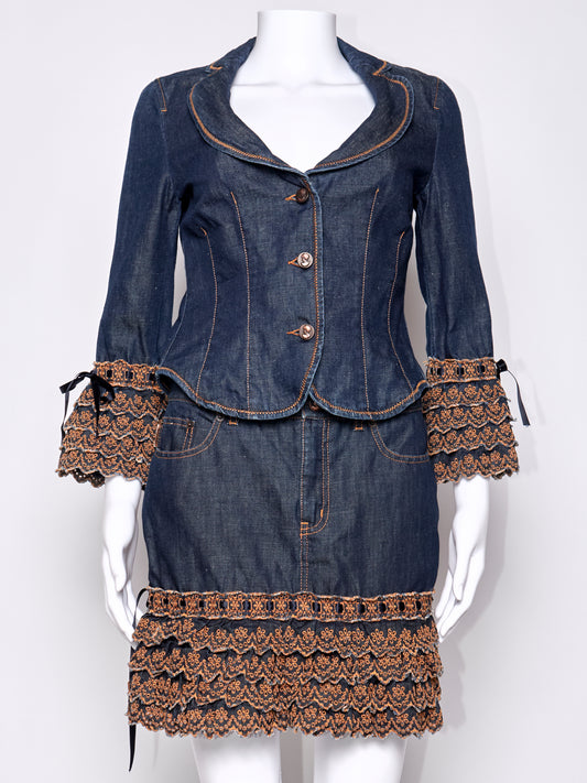 Moschino Jeans 2000s Denim Jacket & Skirt Vintage Set
