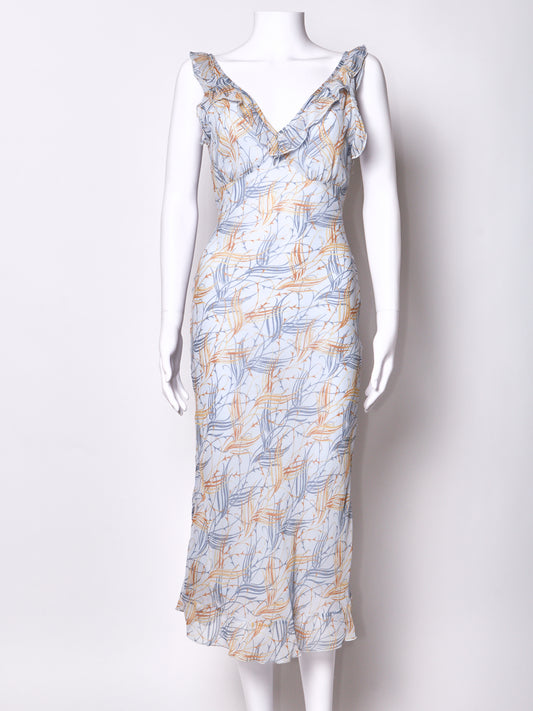 Chloé by Stella McCartney Spring 1999 Blue Floral Vintage Midi Dress