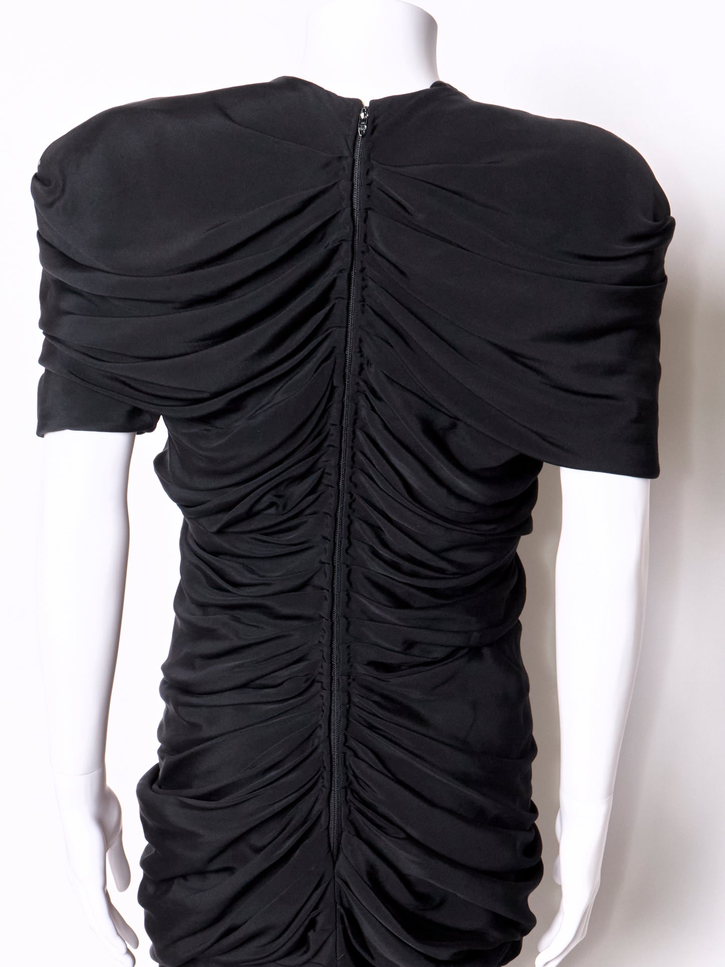 Gianni Versace Spring 1987 Black Silk Ruched Midi Dress
