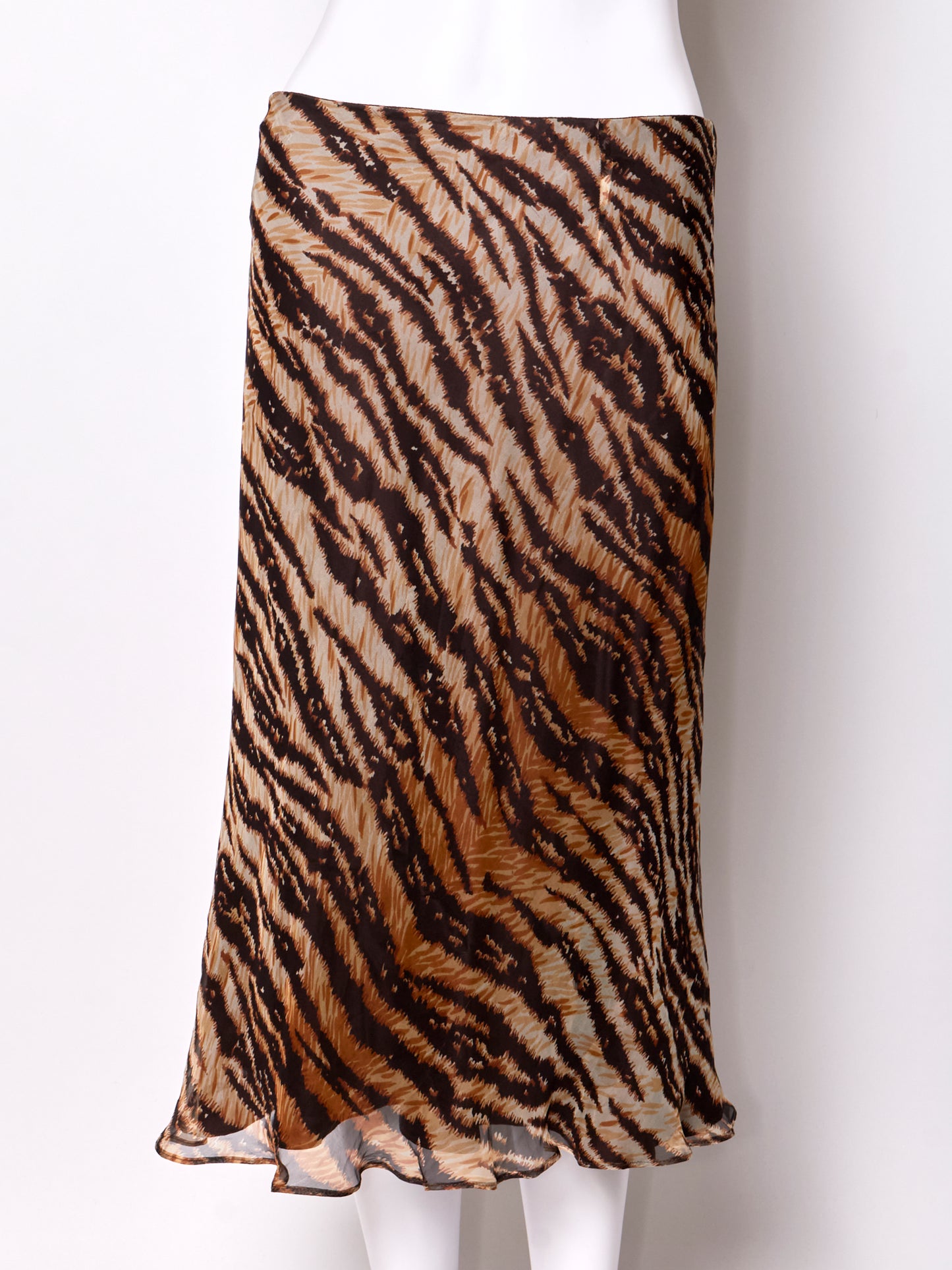 Dolce & Gabbana Spring 1996 Brown Silk Zebra Midi Skirt