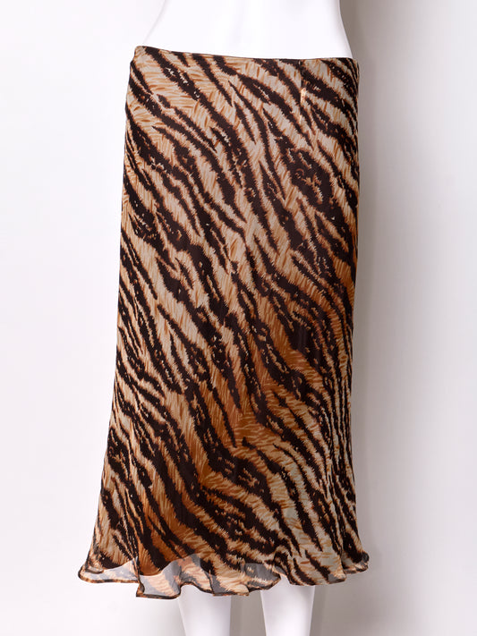 Dolce & Gabbana Spring 1996 Brown Silk Zebra Midi Skirt