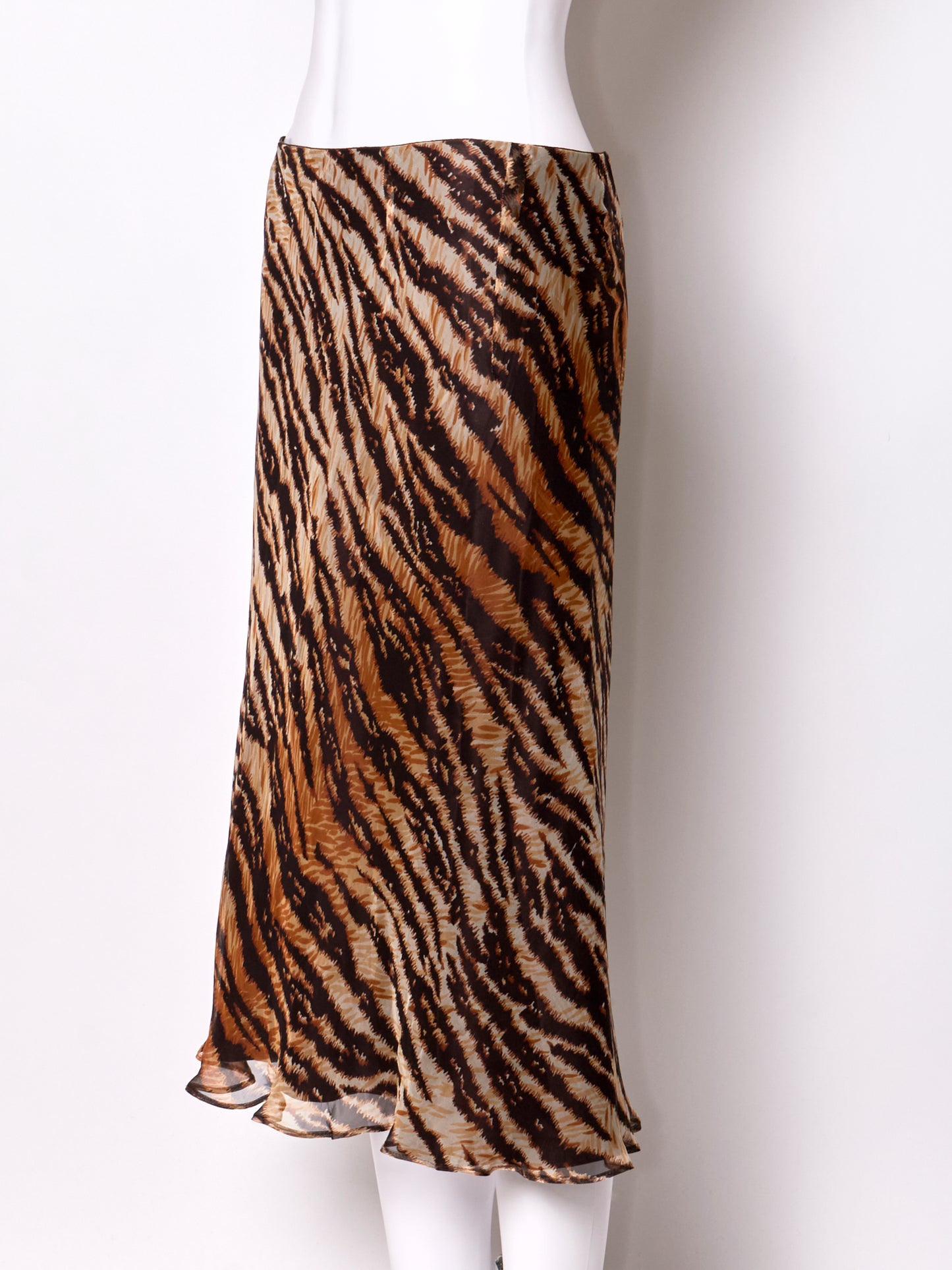 Dolce & Gabbana Spring 1996 Brown Silk Zebra Midi Skirt
