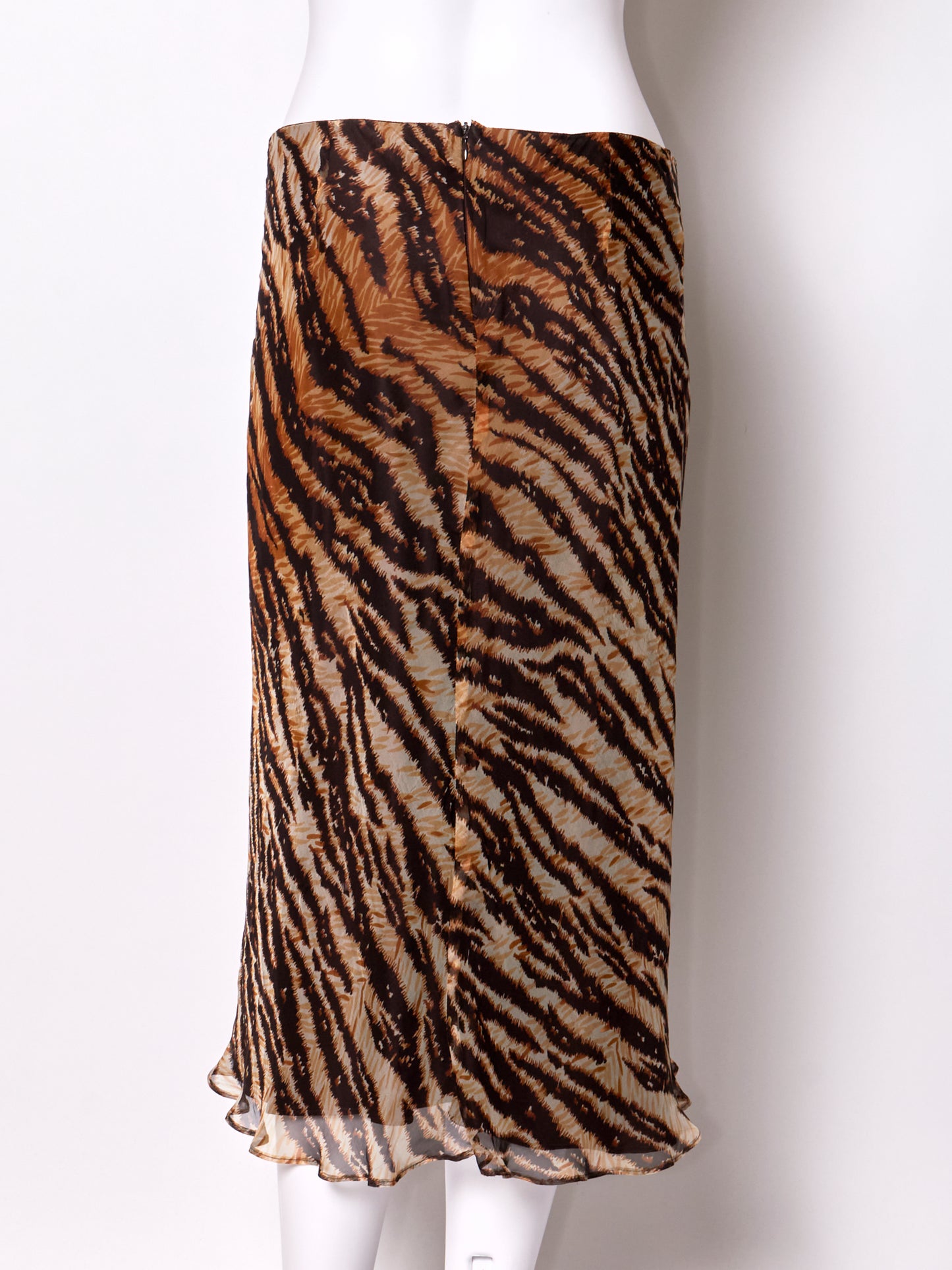 Dolce & Gabbana Spring 1996 Brown Silk Zebra Midi Skirt