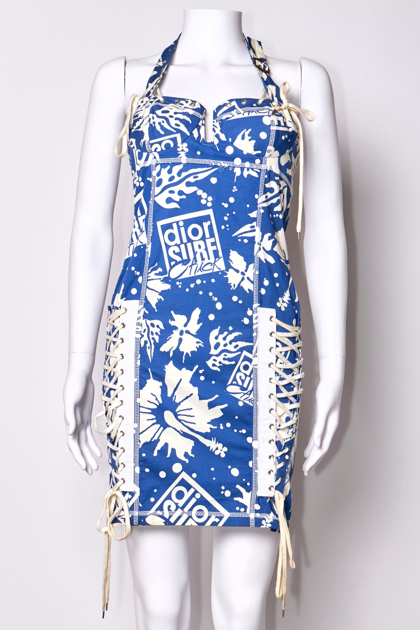 Christian Dior Spring 2004 Surf Print Bustier Halter Neck Mini Dress