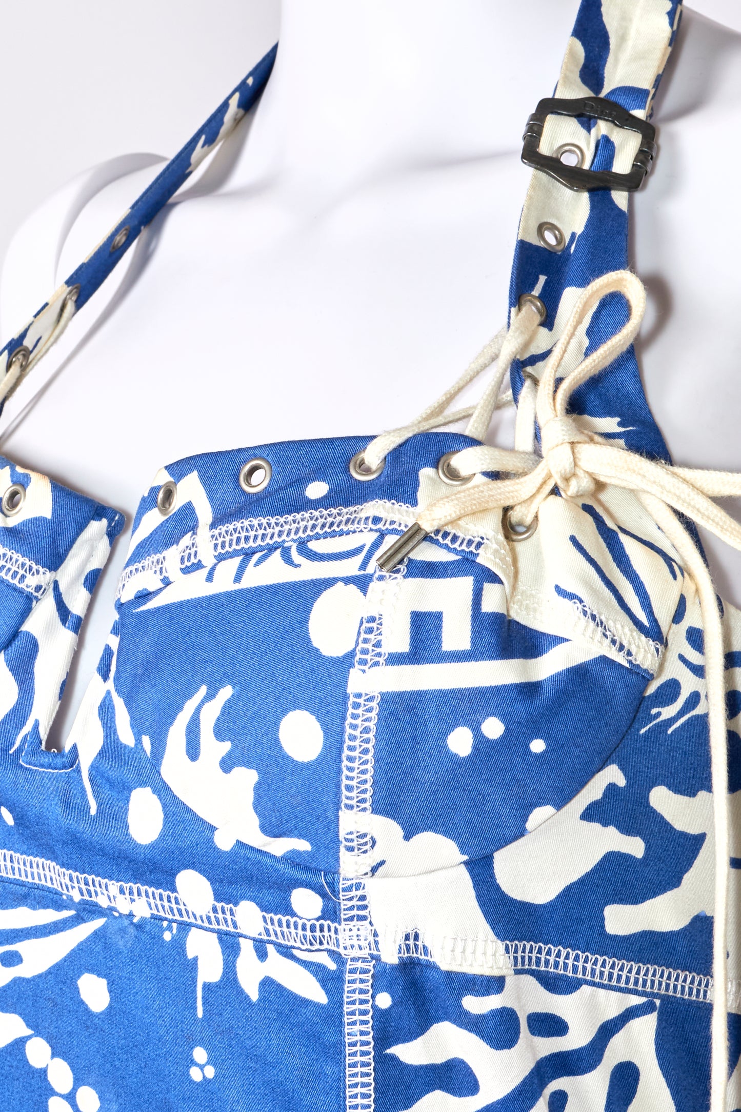 Christian Dior Spring 2004 Surf Print Bustier Halter Neck Mini Dress