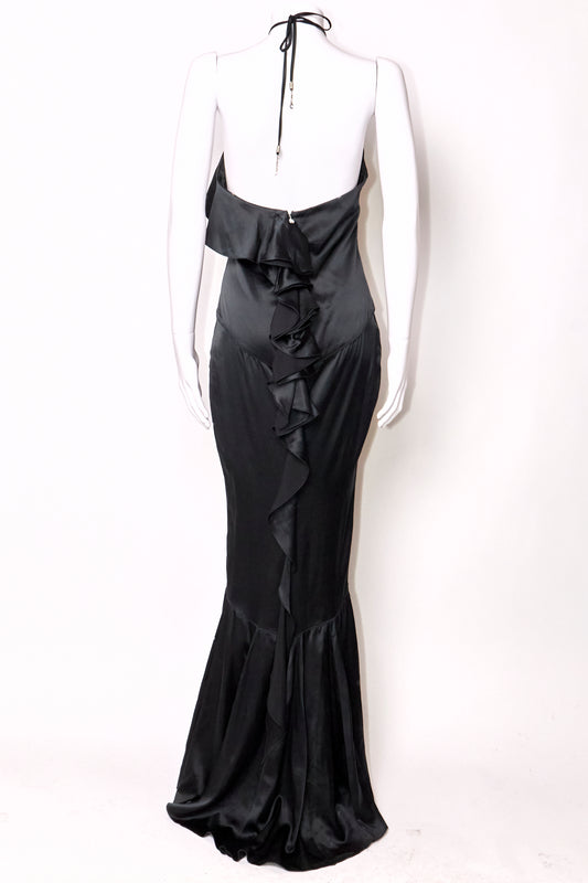 Just Cavalli 2000s Black Ruffle Halter Neck Gown