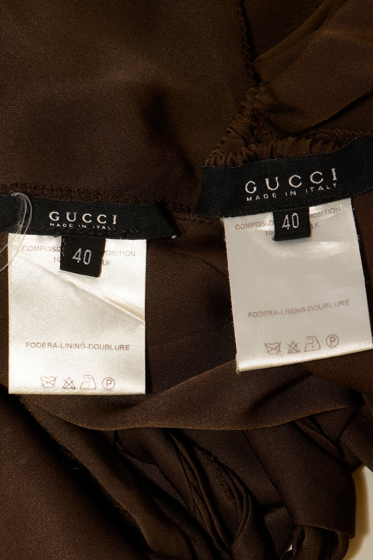 Gucci Tom Ford 2002 Brown Silk Blouse & Skirt Two Piece Set